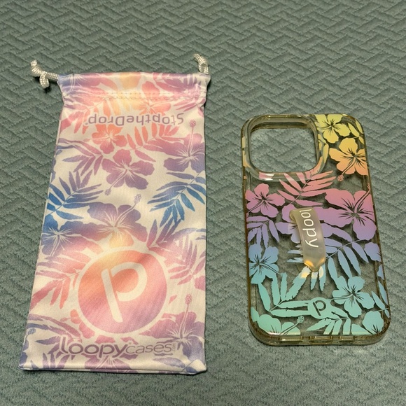 LOOPY CASES Iphone 14 PRO Clear Pearl Paradise Hawaiian Flowers Righty - Picture 1 of 2